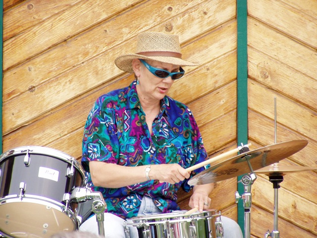 Marge Ford on drums Carrie's party 2003